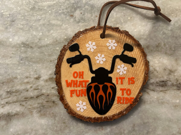 Wood Slice Ornament - Motorcycle - Oh What Fun It Is To Ride