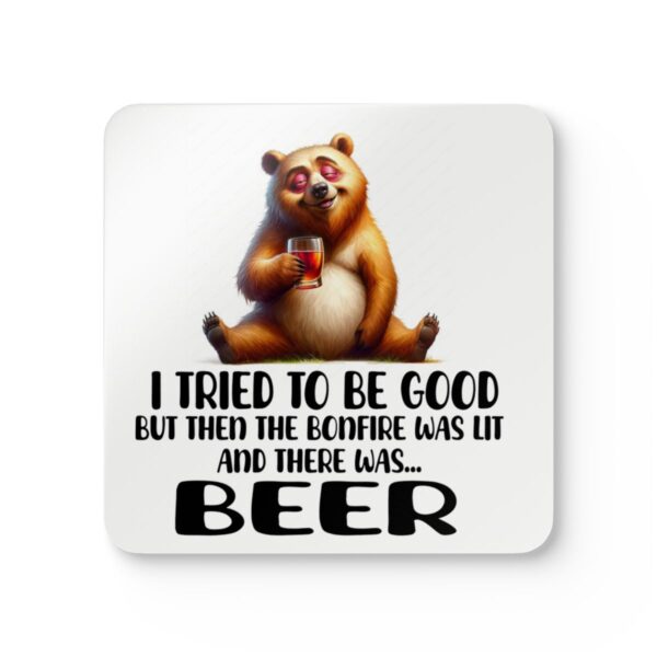 Funny Bear Coaster Set - 'I Tried to Be Good, But Then the Bonfire Was Lit' - Humorous Drink Coasters for Cabin Decor & Gifts