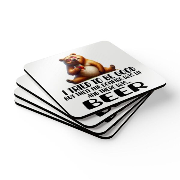 Funny Bear Coaster Set - 'I Tried to Be Good, But Then the Bonfire Was Lit' - Humorous Drink Coasters for Cabin Decor & Gifts