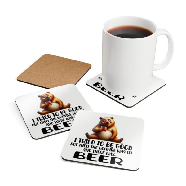 Funny Bear Coaster Set - 'I Tried to Be Good, But Then the Bonfire Was Lit' - Humorous Drink Coasters for Cabin Decor & Gifts