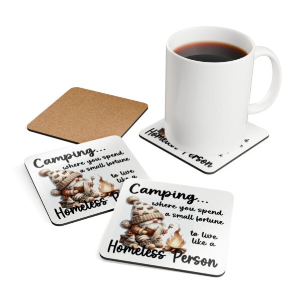 Humorous Camping Corkwood Coaster Set - Fun Outdoor Gift for Nature Lovers