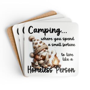 Humorous Camping Corkwood Coaster Set - Fun Outdoor Gift for Nature Lovers