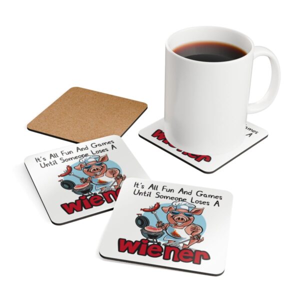 Funny BBQ Corkwood Coaster Set - 'It’s All Fun And Games Until Someone Loses A Wiener' - Perfect Gift for Grilling Enthusiasts!
