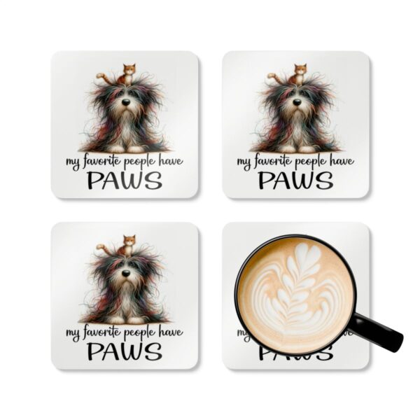 Cute Pet Lover Coaster Set - 'My Favorite People Have Paws' - Dog & Cat Decor - Perfect Animal Gifts for Pet Owners - Home Barware Essentials