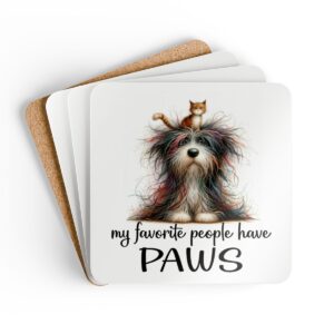 Cute Pet Lover Coaster Set - 'My Favorite People Have Paws' - Dog & Cat Decor - Perfect Animal Gifts for Pet Owners - Home Barware Essentials