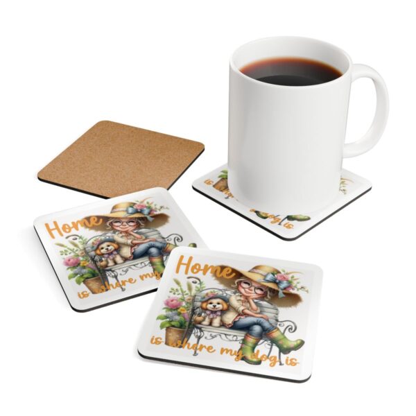 Adorable Dog-Themed Cork Coaster Set - 'Home is Where My Dog Is' - Perfect Gift for Dog Lovers