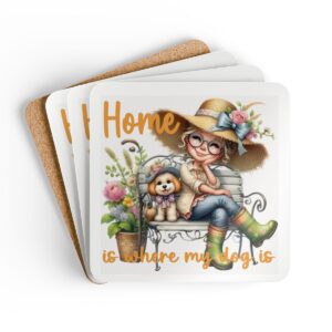 Adorable Dog-Themed Cork Coaster Set - 'Home is Where My Dog Is' - Perfect Gift for Dog Lovers