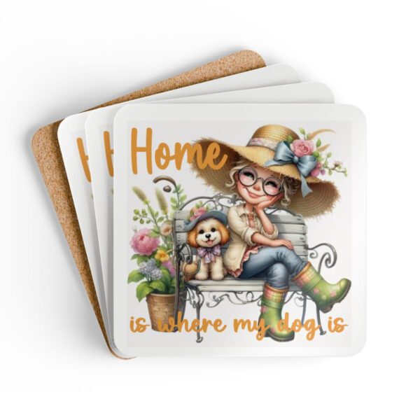 Adorable Dog-Themed Cork Coaster Set - 'Home is Where My Dog Is' - Perfect Gift for Dog Lovers