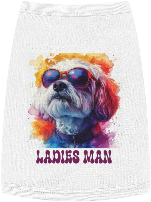 "Charming Canine Tank: Ladies' Man Dog Shirt"