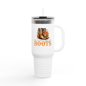 **Discover the Ultimate Autumn Companion: The Autumn Boots Insulated Travel Mug, 40oz** Elevate your fall adventures with the *Autumn Boots Insulated Travel Mug*, the quintessential accessory for every pumpkin spice lover and outdoor enthusiast. Engineered with precision, this 40oz travel cup is not just a vessel; it's a statement of style and functionality, perfect for those crisp autumn days. **Unmatched Insulation for Every Sip** Our travel mug is designed with advanced double-wall insulation, ensuring that your favorite fall beverages stay hot for up to 12 hours or refreshingly cold for up to 24. Whether you're sipping on a pumpkin spice latte or a chilled cider, enjoy every sip at the perfect temperature. **Personalize Your Adventure** Make it uniquely yours! Our travel mug offers personalization options, allowing you to add a name, a special date, or a meaningful quote. This personalized touch makes it an exceptional gift for her—ideal for birthdays, anniversaries, or simply to surprise the autumn aficionado in your life. **Durable and Adventure-Ready** Crafted for the adventurer, the Autumn Boots Travel Mug is built to withstand all your outdoor escapades. Its robust design is spill-proof and easy to grip, ensuring it remains your loyal companion, whether you're hiking through colorful trails or cozying up by the campfire. **Eco-Friendly and Stylish** Celebrate the season sustainably. Our mug is made from high-quality, BPA-free materials, reflecting our commitment to eco-friendly practices. Its sleek design, adorned with charming autumn motifs, makes it a fashionable accessory that compliments any fall outfit. **Perfect Gift for the Season** Searching for the perfect gift? Look no further. This travel mug is an ideal choice for any coffee or tea lover, especially those who relish the flavors of fall. It's not just a mug; it's an experience, wrapped in the warmth and comfort of autumn. **Order Your Autumn Boots Insulated Travel Mug Today!** Don't miss out on the ultimate fall accessory. Order now and embrace the season with every sip. The *Autumn Boots Insulated Travel Mug* is more than a purchase; it's an invitation to enjoy the beauty of autumn, one drink at a time.
