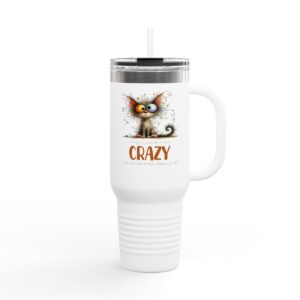 3170 TRAVEL MUG CONTAIN MY CRAZY X 37.67 7.99 X 40 OZ 45.99 45.99 Crazy Cat-Themed Insulated Travel Mug - Pet Lover Gift **Stay Purr-fectly Hydrated with the Crazy Cat-Themed Insulated Travel Mug - 40oz** Embrace your love for felines and stay refreshed on the go with our Crazy Cat-Themed Insulated Travel Mug, 40oz. This delightful travel mug is not just a drinkware piece—it's a conversation starter, a statement of your personality, and the ultimate companion for every pet lover. **Why You'll Love It:** 1. **Adorable Design:** Featuring whimsical and vibrant cat illustrations, this mug is perfect for cat enthusiasts who want to showcase their passion for their furry friends. It's a blend of fun and function, sure to brighten up your day and those around you. 2. **Superior Insulation:** Whether you prefer your coffee piping hot or your iced tea refreshingly cold, this travel mug has you covered. With its double-wall vacuum insulation, your beverages will maintain their optimal temperature for hours on end. 3. **Generous Capacity:** At 40oz, you'll have plenty of room for your favorite drinks. Say goodbye to constant refills and hello to uninterrupted hydration and satisfaction. 4. **Customizable Feature:** Make it uniquely yours! Add a personal touch by customizing your mug with your name or a special message, making it a perfect gift for yourself or the cat lover in your life. 5. **Eco-Friendly & Durable:** Crafted from high-quality, BPA-free materials, this mug is built to last and help reduce your carbon paw-print. It's an eco-conscious choice that doesn't skimp on style or functionality. 6. **Perfect Gift:** Searching for the ideal birthday or holiday present? Look no further. This funny and cute travel mug is a thoughtful gift that will delight any cat lover and make every sip a joyful experience. **Customer-Centric Experience:** We're dedicated to delivering not just products, but happiness to our customers. Our Crazy Cat-Themed Insulated Travel Mug is easy to clean, fits most cup holders, and comes with a sturdy lid to prevent spills, ensuring a hassle-free experience wherever you go. **Join the Cat Lover Community:** Celebrate your feline fascination with a mug that speaks to your spirit. Order your Crazy Cat-Themed Insulated Travel Mug today and enjoy a blend of whimsical design and practical function. Perfect for you, or as a cherished gift, it's time to drink in style and share the cat love! **Don't Wait - Dive into a Purr-fectly Delightful Experience Now!** Meta Title: Crazy Cat-Themed Insulated Travel Mug, 40oz Meta Description: Discover the purr-fect gift for cat lovers! Our 40oz insulated mug keeps drinks hot or cold, and it's customizable for a personal touch. "Cat Lover Travel Mug"